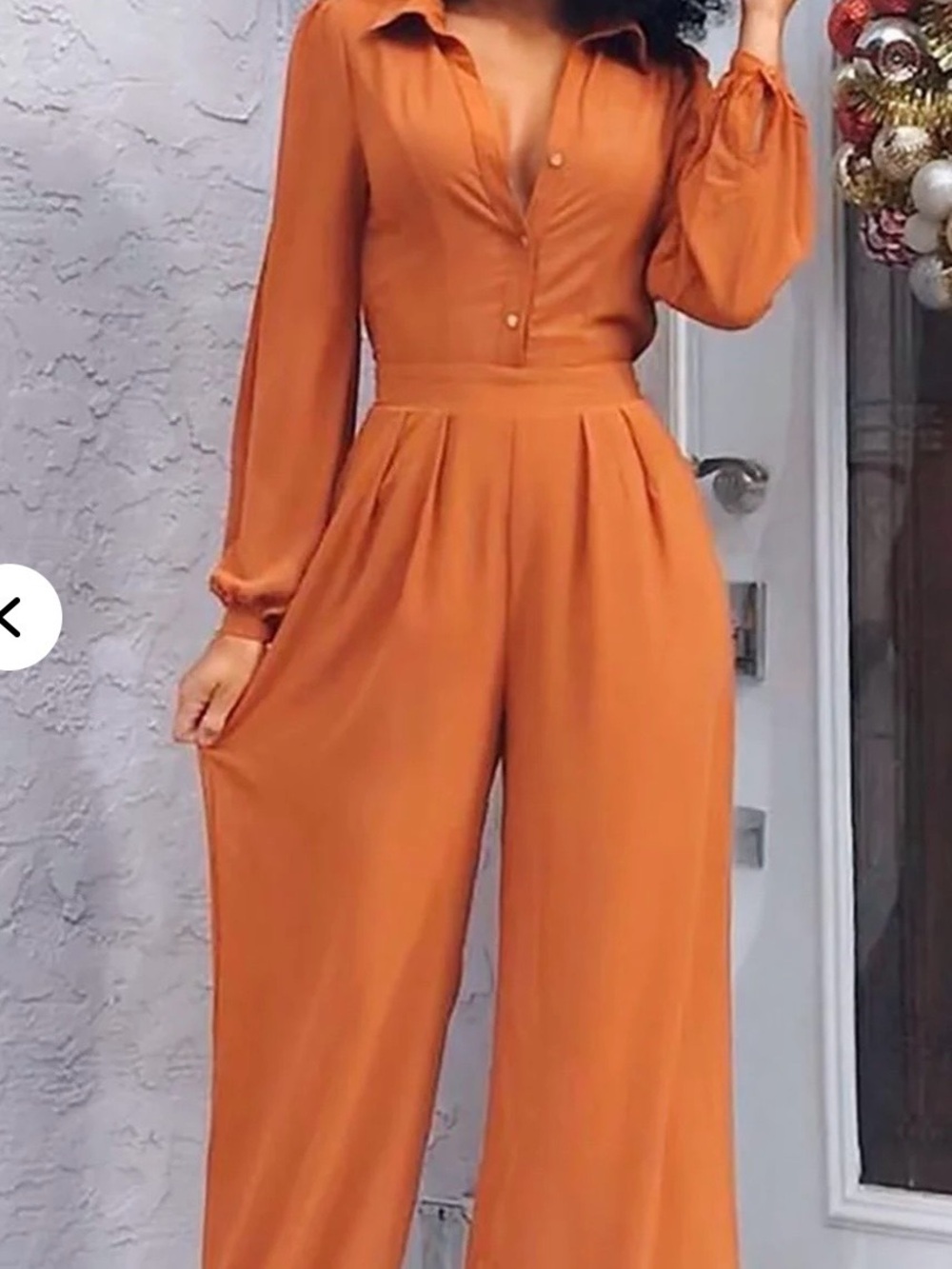 Fashion Nova Women's Terracota Long-Sleeve Wide-Leg Jumpsuit. - Picture 1 of 10